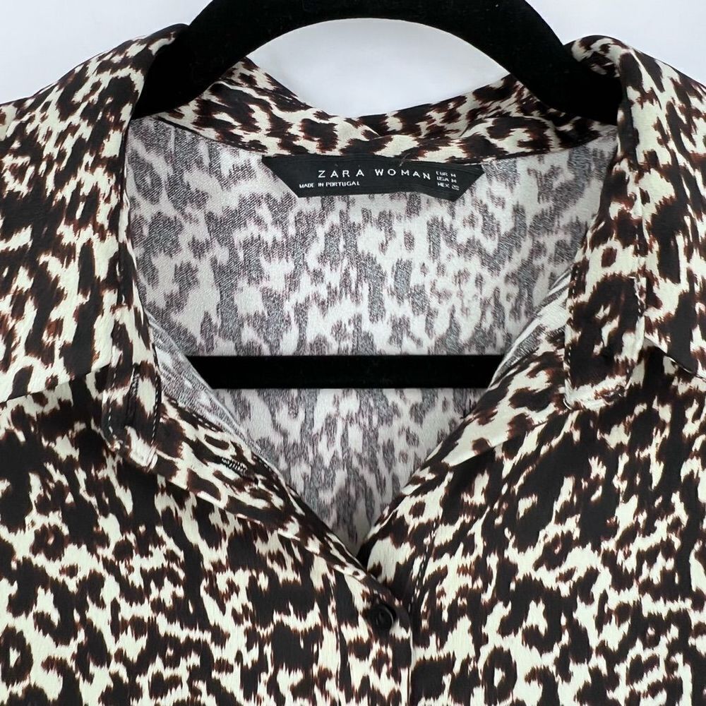 Zara Woman Cheetah Peplum Tunic Length Button Down Blouse medium - Picture 8 of 10